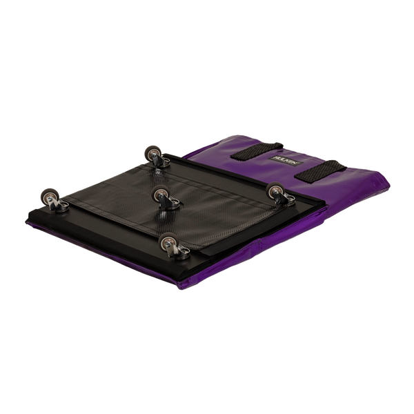 Folded purple tote bag