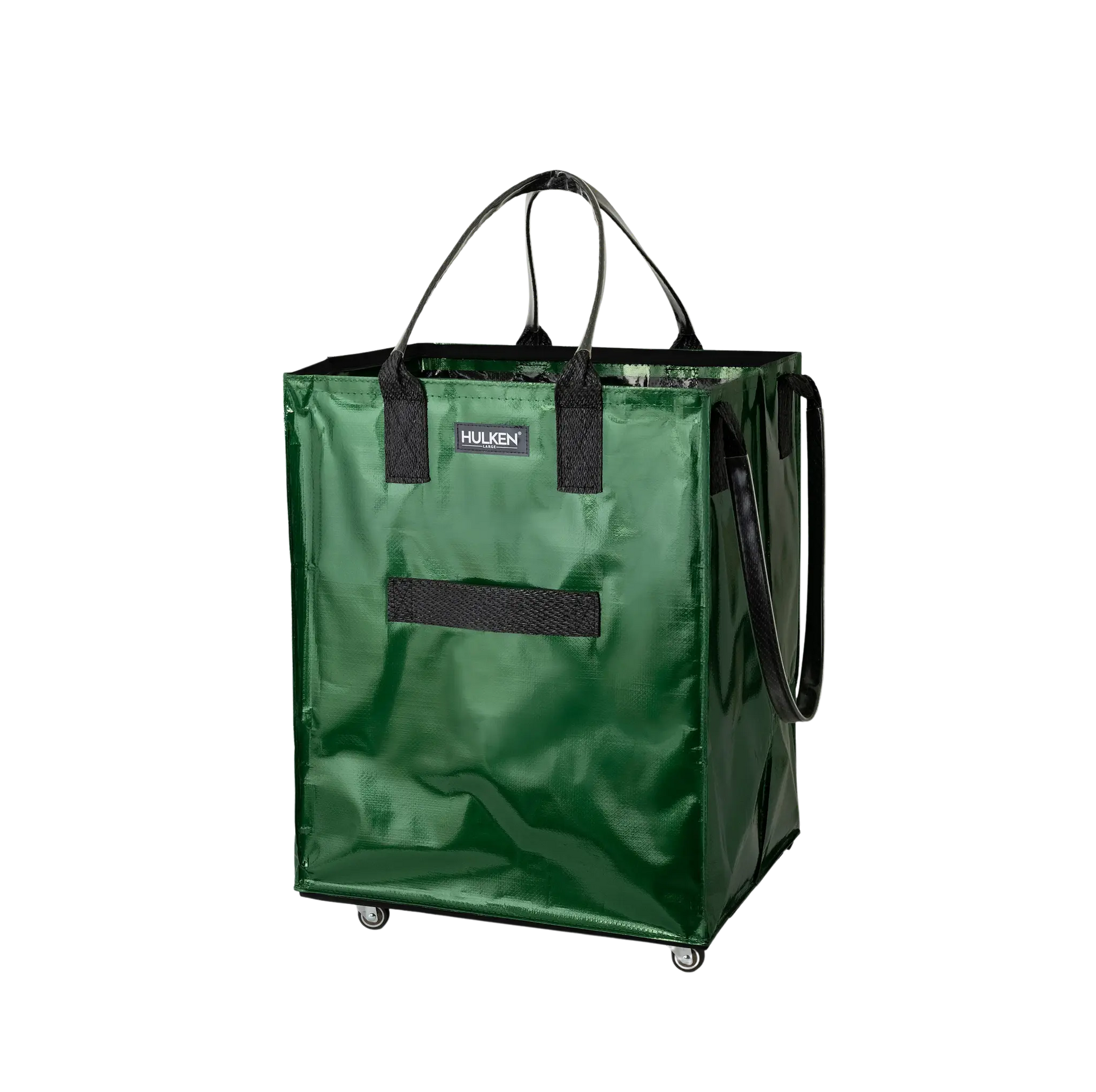 HULKEN フォレストグリーンビニール トートバッグ キャスター付き Mサイズ Durable Green Tote Bag | Rolling Bag on Wheels – Hulken®